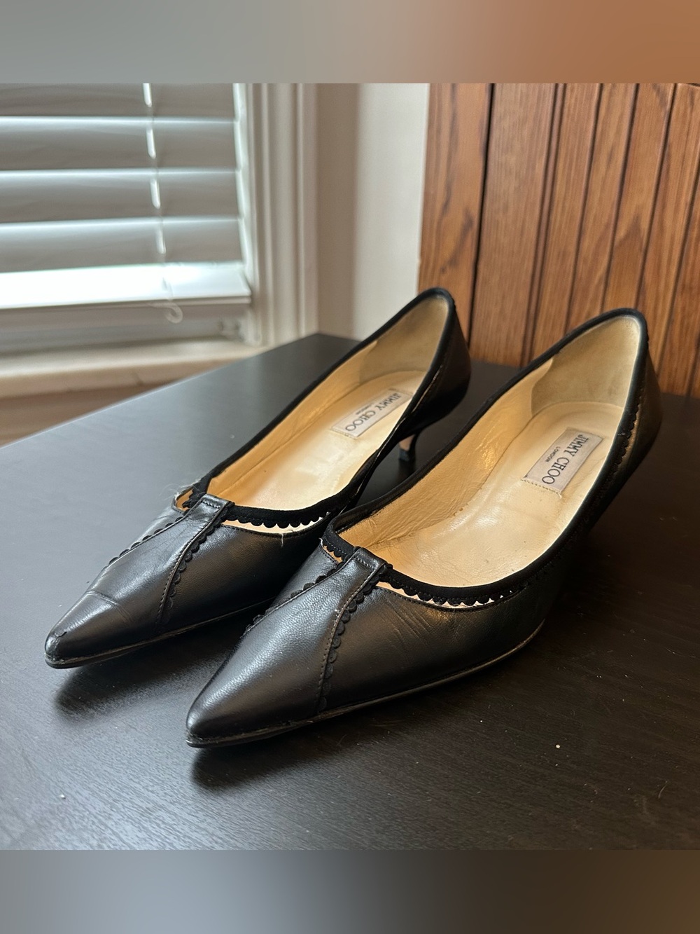 Jimmy Choo Black Pointed Toe Low Heel Pumps
